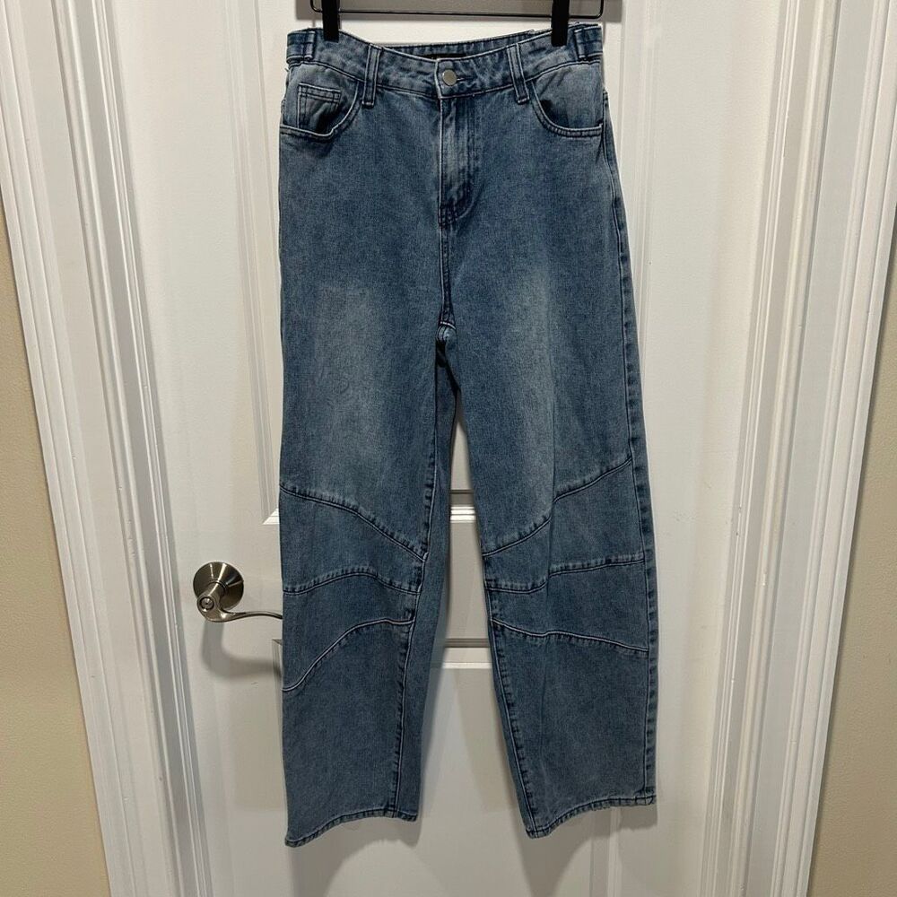 Women’s barrel leg jeans medium size 7 adjustable waist Y2K festival Coachella
